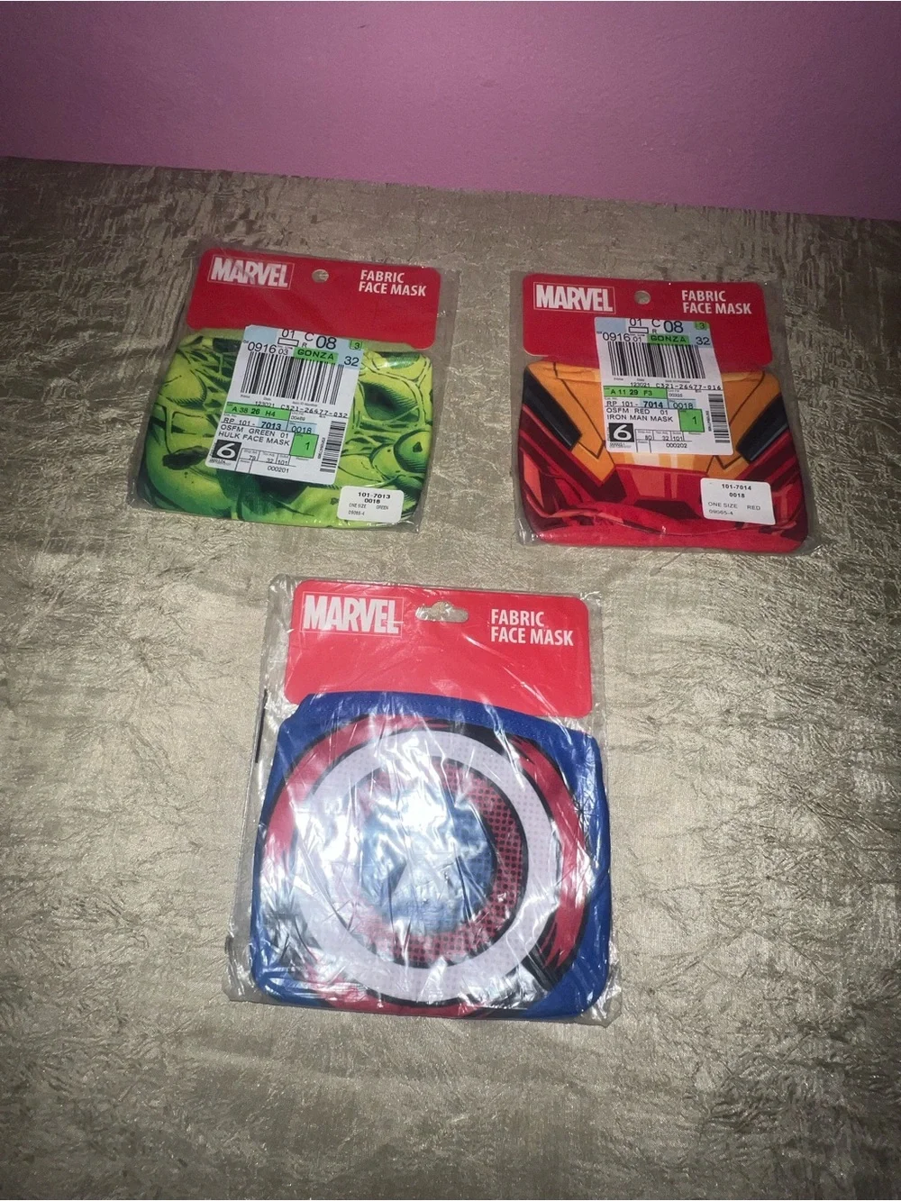 Marvel Fabric Face Mask Bundle Hulk Iron Man Captain America NWT